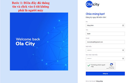 Đăng kí tài khoản Ola City 